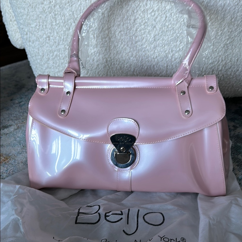 Beijo Pink Patent Leather Satchel with Structured Design